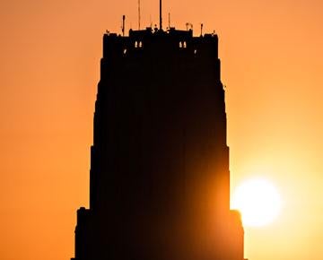 Cathedral of learning at sunset